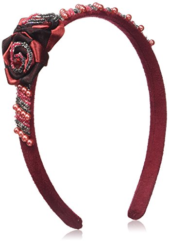 Caravan Head Band Decorated In Two (2) Tone Wrapped Rose And Multiple Beads In Red And Black