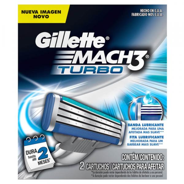 Carga Gillette Mach3 Turbo para Barbear - 2 Cartuchos