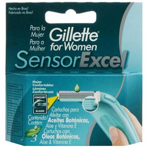 Carga Gillette P/ Barbeador Descartável Feminino Sensor Excel C/ 3 Unidades