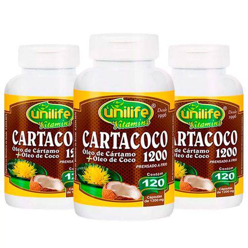 Cartacoco Óleo de Cártamo e Coco 1200mg - 3 Un de 120 Cápsulas - Unilife