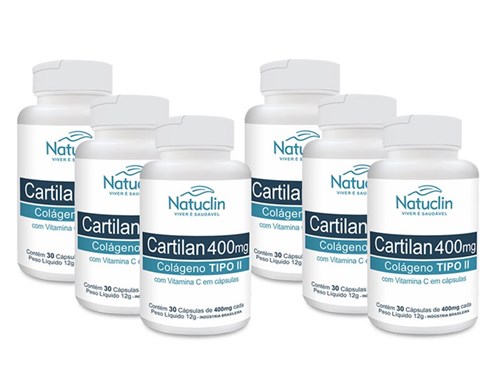 Cartilan Colágeno Tipo II com Vitamina C Natuclin - 180 Cápsulas 400mg