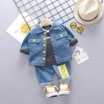 Casual Single-breasted Jacket+Strips Base Shirt+Jeans Cowboy Clothing Sets for Boys