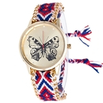 Casual Tecido Belt Magro borboleta Dial Quartz relógio de pulso por Mulheres menina