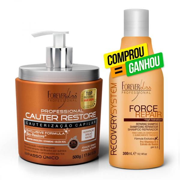 Cauter Restore 500g GANHE Shampoo Force Repair Forever Liss 300ml