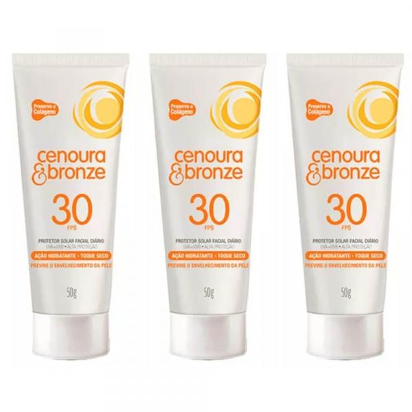Cenoura Bronze Fps30 Protetor Solar Facial 50g (Kit C/03)