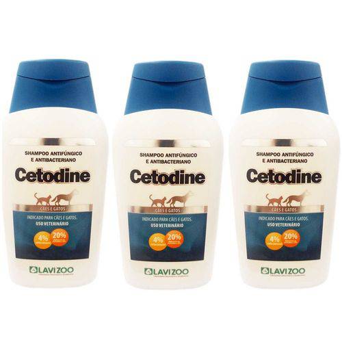 Cetodine Shampoo 500 Ml. Lavizoo Kit com 03 Unidades