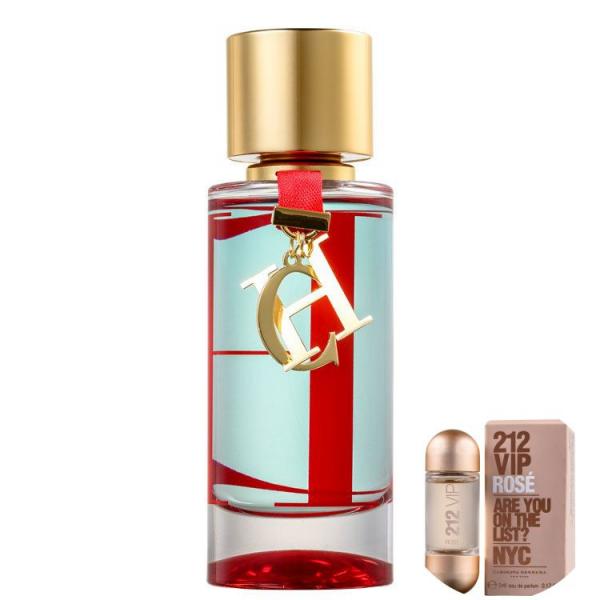 CH LEau Carolina Herrera EDT - Perfume Feminino 100ml + 212 VIP ROSE EDP Travel Size 5 Ml