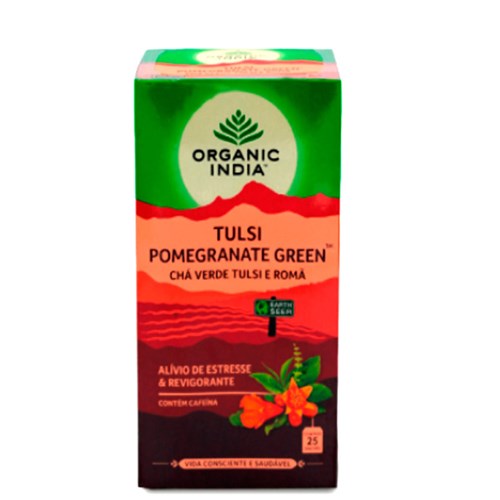 Chá Verde Tulsi e Romã Organic India Cx 25 Sachês