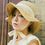 Mulheres Bandage Lace Straw Ultraviolet à prova de protetor solar Sun Hat
