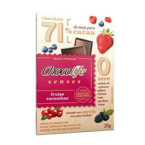 Chocolate 71% Cacau com Frutas Vermelhas Chocolife Senses 25g
