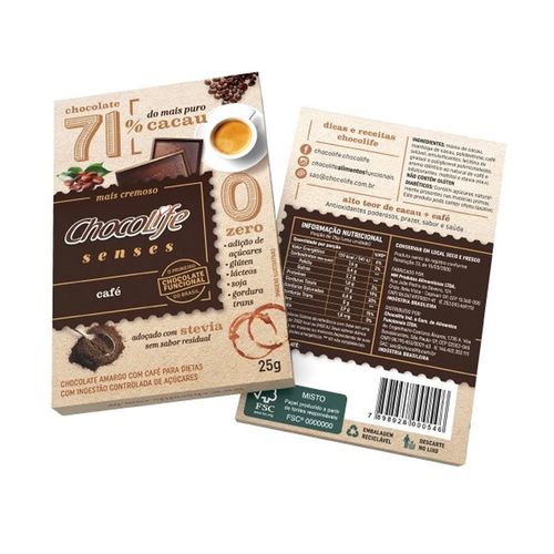Chocolate com Café 71% Cacau Chocolife Senses 25g