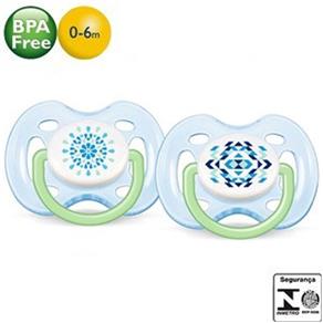 Chupeta Philips Avent Freeflow Contemporânea Ortodôntica - Livre de Bisfenol-A (BPA FREE) - Fase 1 - C/2 Azul / 0-6m