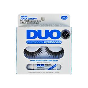 Cílios Postiços com Cola DUO Professional Eyelashes D12 - Thin And Wispy