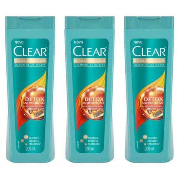 Clear Anticaspa Antipoluição Shampoo 200ml (Kit C/03)