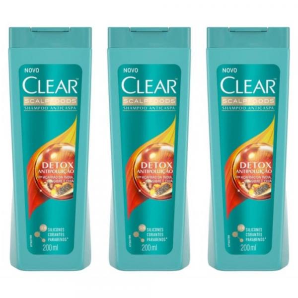 Clear Anticaspa Antipoluição Shampoo 200ml (Kit C/03)