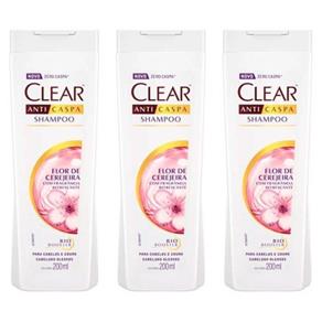 Clear Anticaspa Flor de Cerejeira Shampoo 200ml - Kit com 03