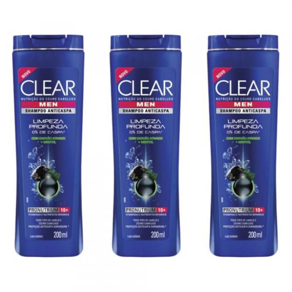 Clear Men Limpeza Profunda Shampoo 200ml (Kit C/03)