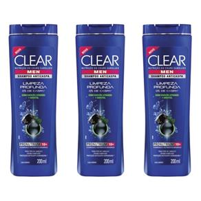Clear Men Limpeza Profunda Shampoo 200ml - Kit com 03