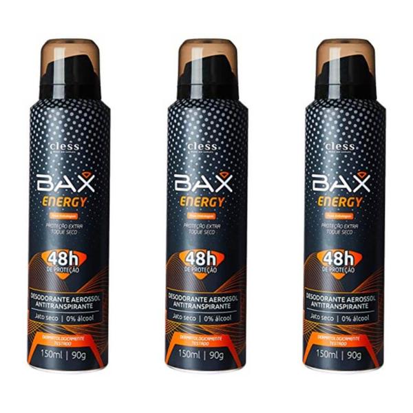 Cless Bax Energy Antitranspirante Masculino Desodorante Aerossol 150ml (Kit C/03)