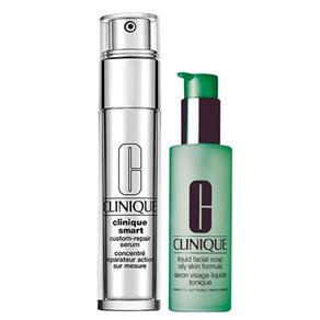 Clinique Sabonete Líquido + Anti-Idade para Olhos Kit - Liquid Facial Soap Oily Skin + Smart Custom Repair Eye Treatment Kit