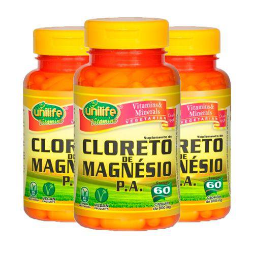 Cloreto de Magnésio P.A. - 3x 60 Cápsulas - Unilife