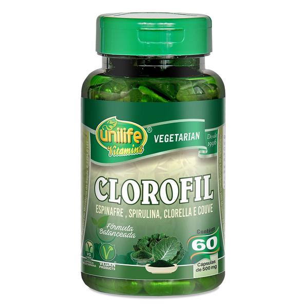 Clorofil Espinafre,Spirulina,Clorella e Couve (500mg) 60 Cápsulas - Unilife