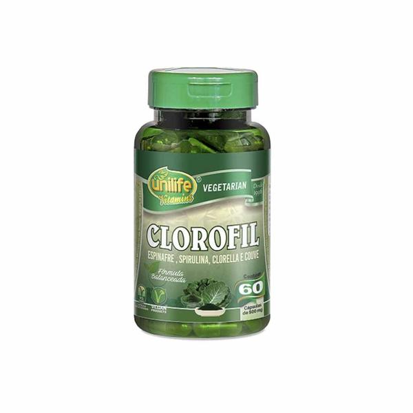 Clorofil (Espinafre, Spirulina, Clorella e Couve) 500mg 60 Cápsulas Unilife