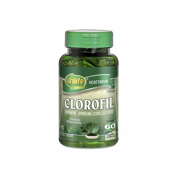 Clorofil (Espinafre, Spirulina, Clorella e Couve) 60 Cápsulas 500mg Unilife