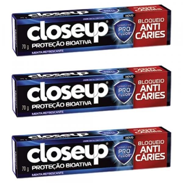 Close Up Proteção Bio Ativa Creme Dental Bloqueio Anticáries 70g (Kit C/03)