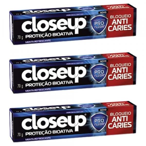 Close Up Proteção Bio Ativa Creme Dental Bloqueio Anticáries 70g (Kit C/03)