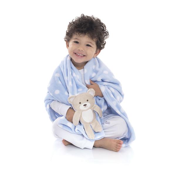 Cobertor Bebê Azul Poá Ursinho - Loani