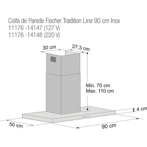 Coifa de Parede Fischer Tradition Line 90cm 220v Inox