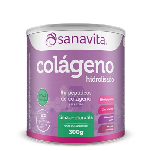 Colágeno Hidrolisado 300g Limão + Clorofila - Sanavita