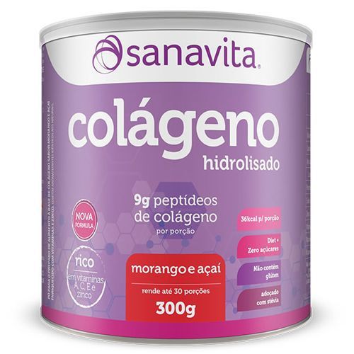 Colágeno Hidrolisado - 300g Morango e Açaí - Sanavita