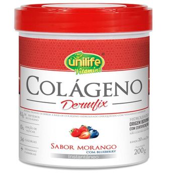 Colágeno Hidrolisado Dermfix Morango com Blueberry Unilife 200g