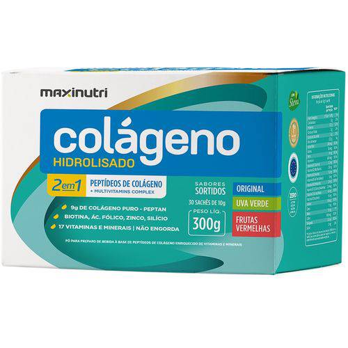 Colágeno Hidrolisado 2 em 1 Maxinutri 300g - 30 Sachês de 10g - Sabores Sortidos