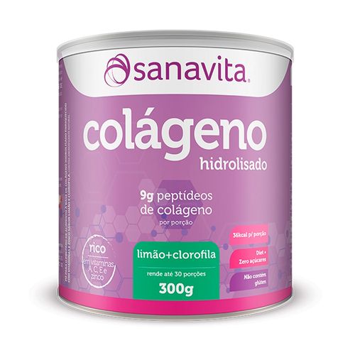 Colágeno Hidrolisado em Pó Limão + Clorofila - Sanavita - 300g