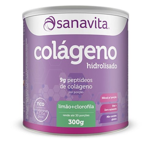 Colágeno Hidrolisado em Pó Sanavita 300G Limão + Clorofila