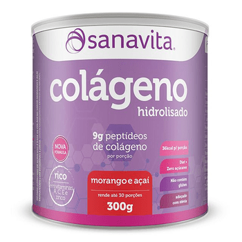 Colágeno Hidrolisado em Pó Sanavita 300g Morango e Açai