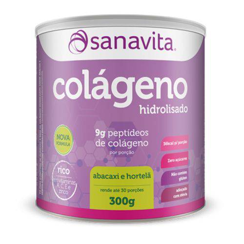 Colágeno Hidrolisado Sabor Abacaxi e Hortelã 300g - Sanavita
