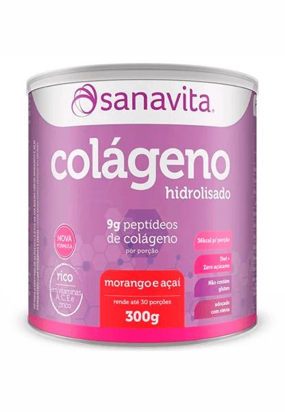 Colágeno Hidrolisado Sabor Morango e Açaí - 300g - Sanavita