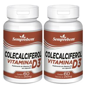 Colecalciferol Vitamina D3 – Semprebom – 120 Cap. de 240 Mg. - Sem Sabor - 120 Cápsulas