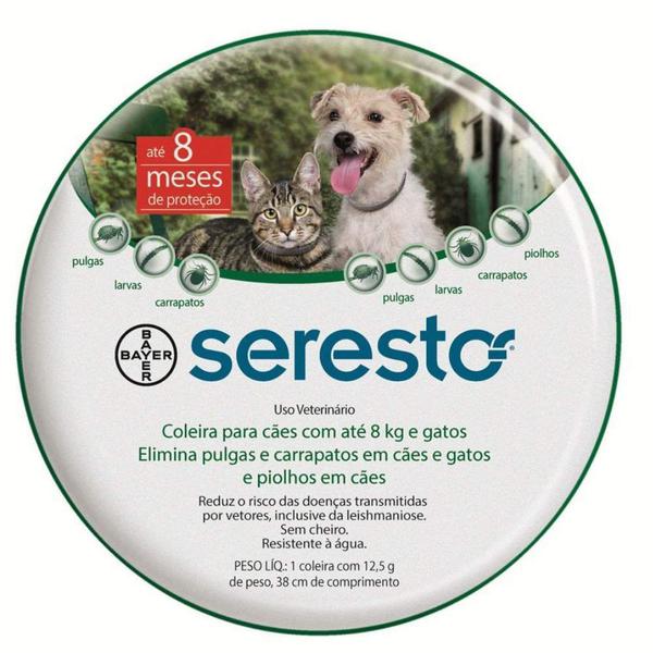 Coleira Antipulgas Carrapatos Seresto Cães e Gatos Até 8kg - Bayer
