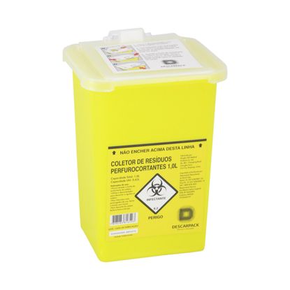 Coletor de Resíduos Perfurocortantes Descarpack Rígido 01 Litro Amarelo