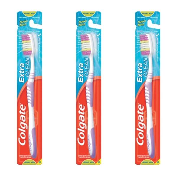 Colgate Extra Clean Escova Dental Média (Kit C/03)