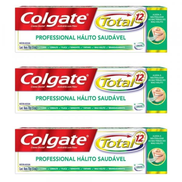 Colgate Total 12 Hálito Saudável Creme Dental 70g (Kit C/03)