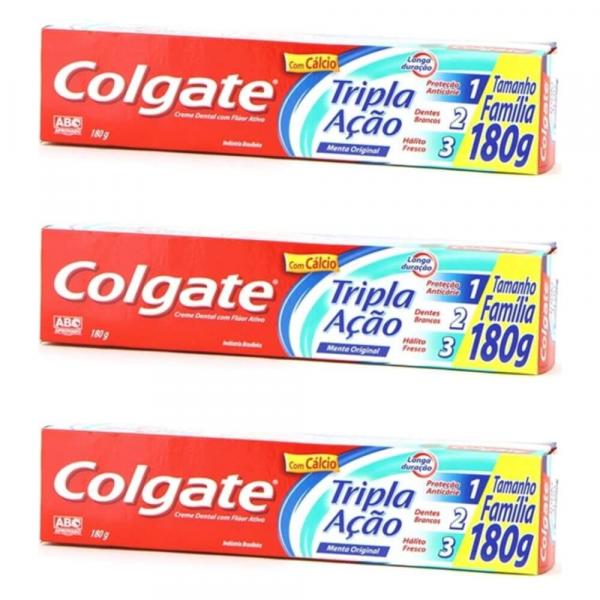 Colgate Tripla Ação Creme Dental Menta Original 180g (Kit C/03)