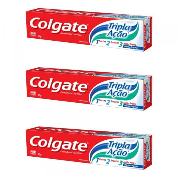 Colgate Tripla Ação Menta Original Creme Dental 90g (Kit C/03)