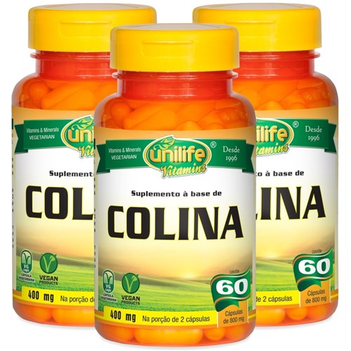 Colina Unilife Vitamina B8 60 Cápsulas de 800mg Kit com 3