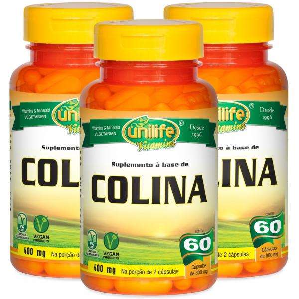 Colina Vitamina B8 60 Cápsulas Kit com 3 - Unilife